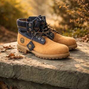 Timberland Tan and Blue Outdoor Boots